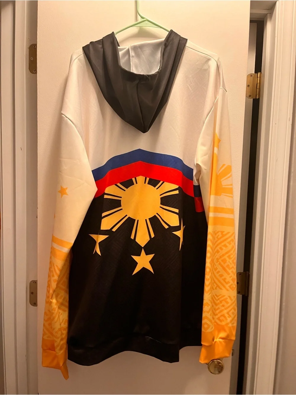 Philippines-Inspired Men's Zip-Up Hoodie Sweater - Black, White & Gold